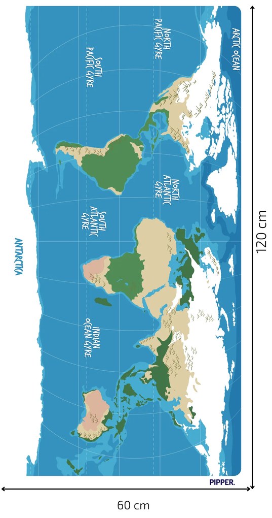 PIPPER. Detská mapa sveta - textilná nálepka na stenu