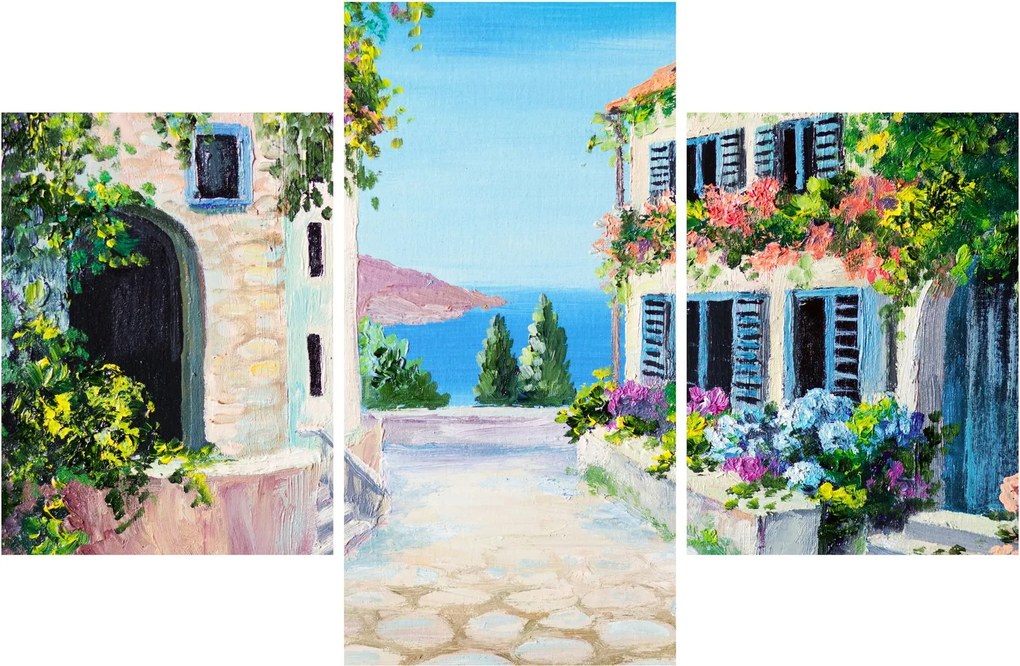 Obraz - Grécka ulička, olejomaľba (90x60 cm)
