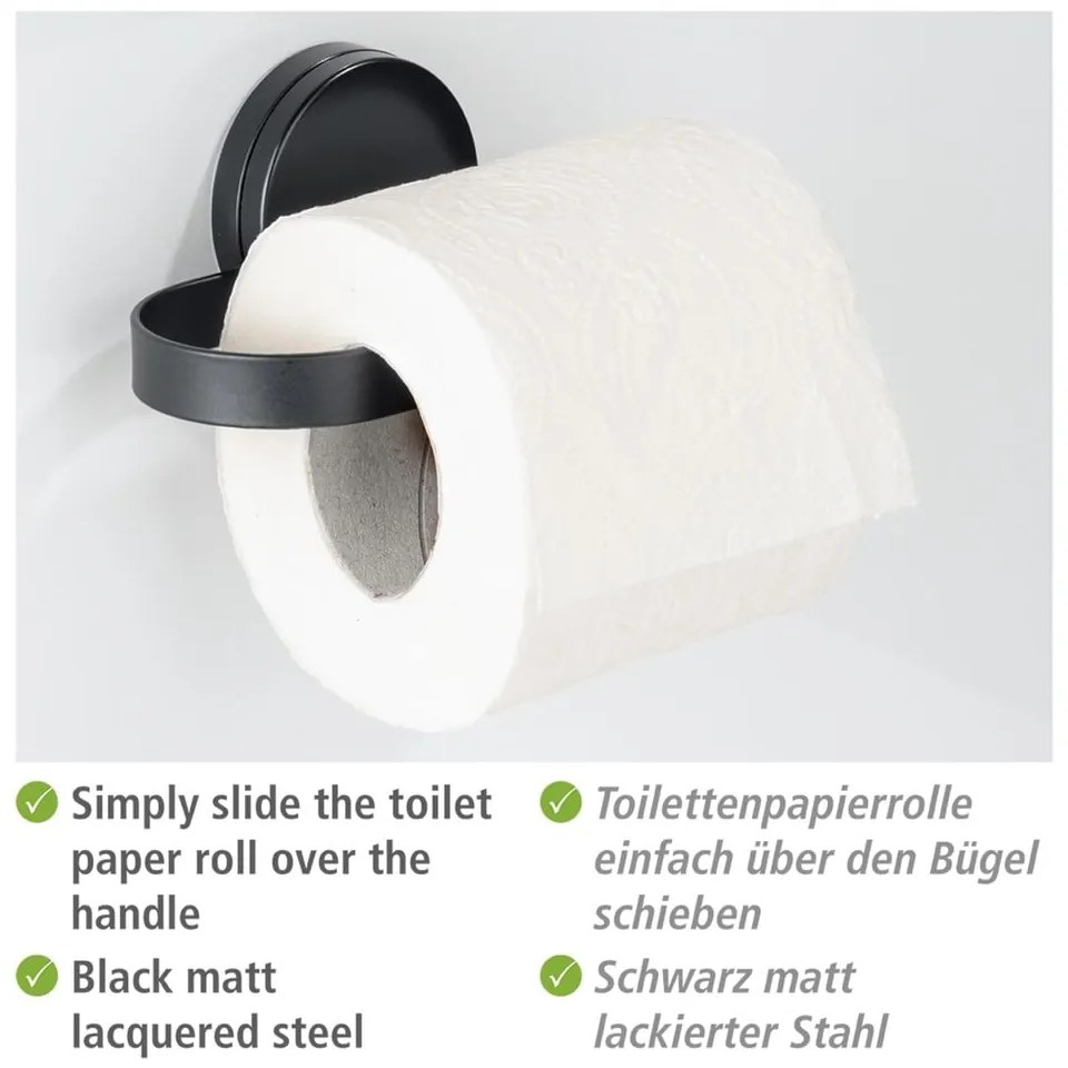 Čierny držiak na toaletný papier Wenko Static-Loc® Pavia