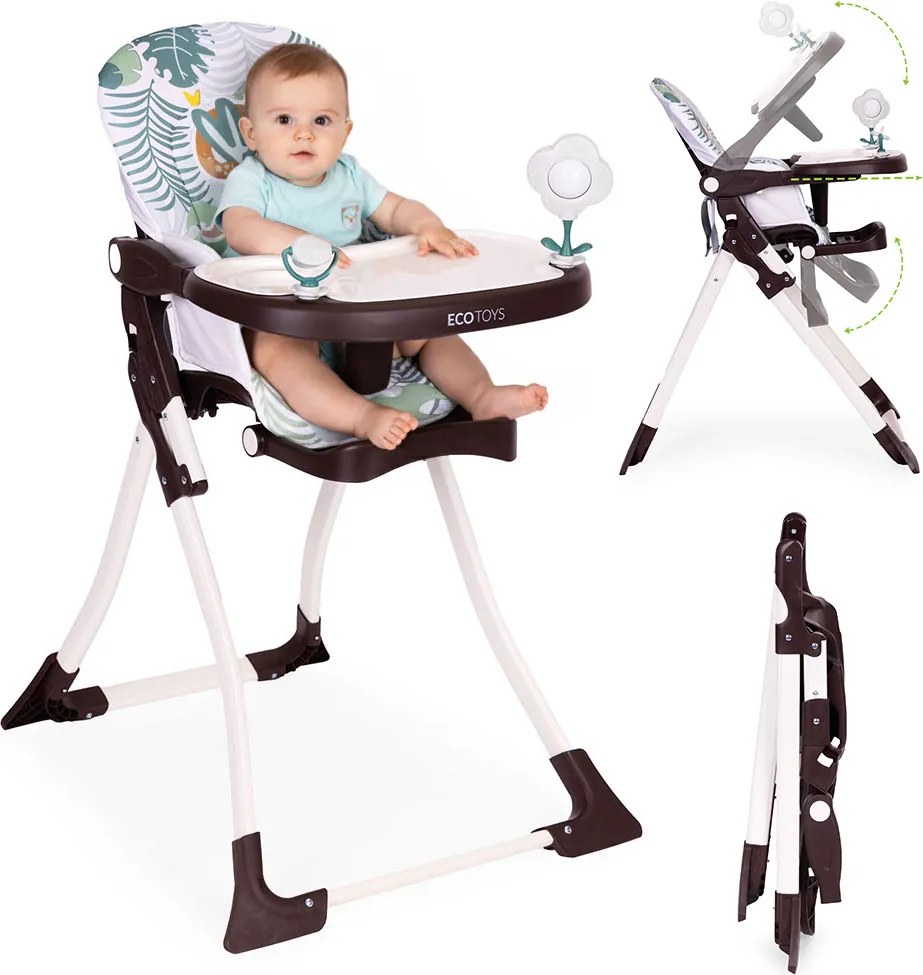 ECOTOYS Detská jedálenská stolička pre deti 6–36 mesiacov, 3-bodové pásy, podnožka