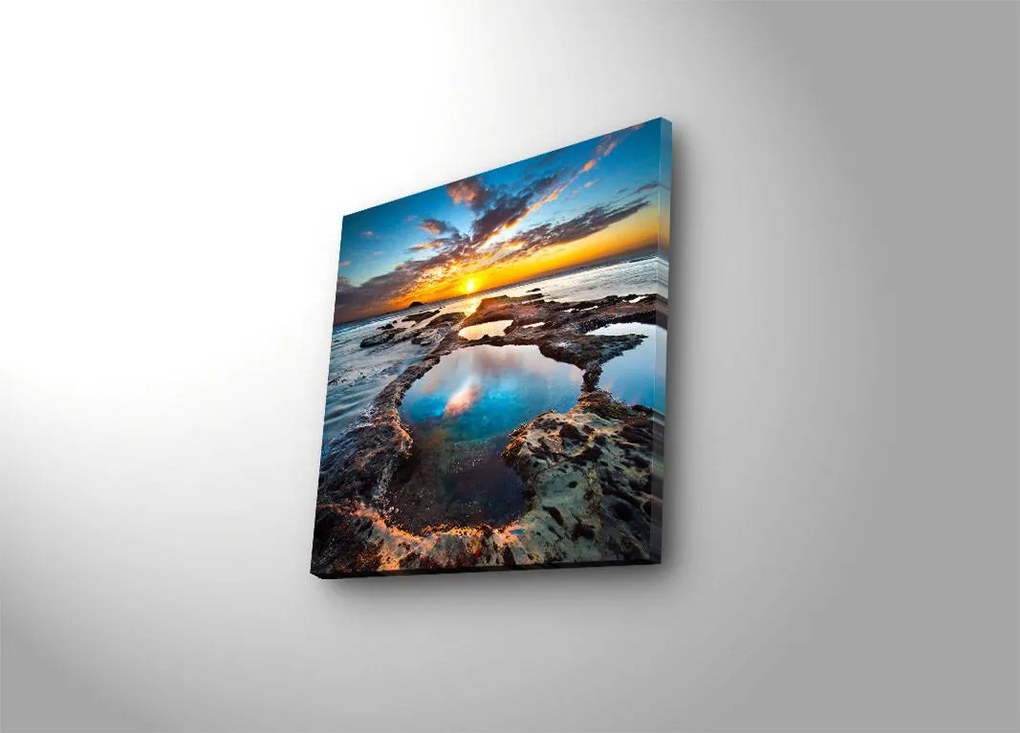 Obraz s LED osvetlením JAZERO V ZÁPADE SLNKA 19 40 x 40 cm