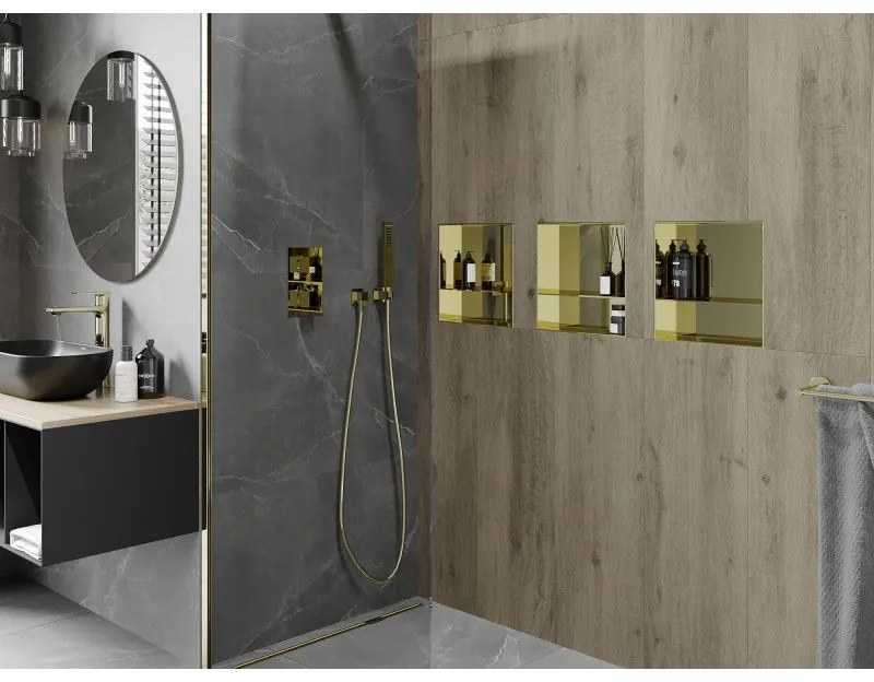 Mexen X-Wall-NR, polička na zapustenie pod obklad bez goliera 30 x 30 cm, zlatá lesklá, 1951303010S