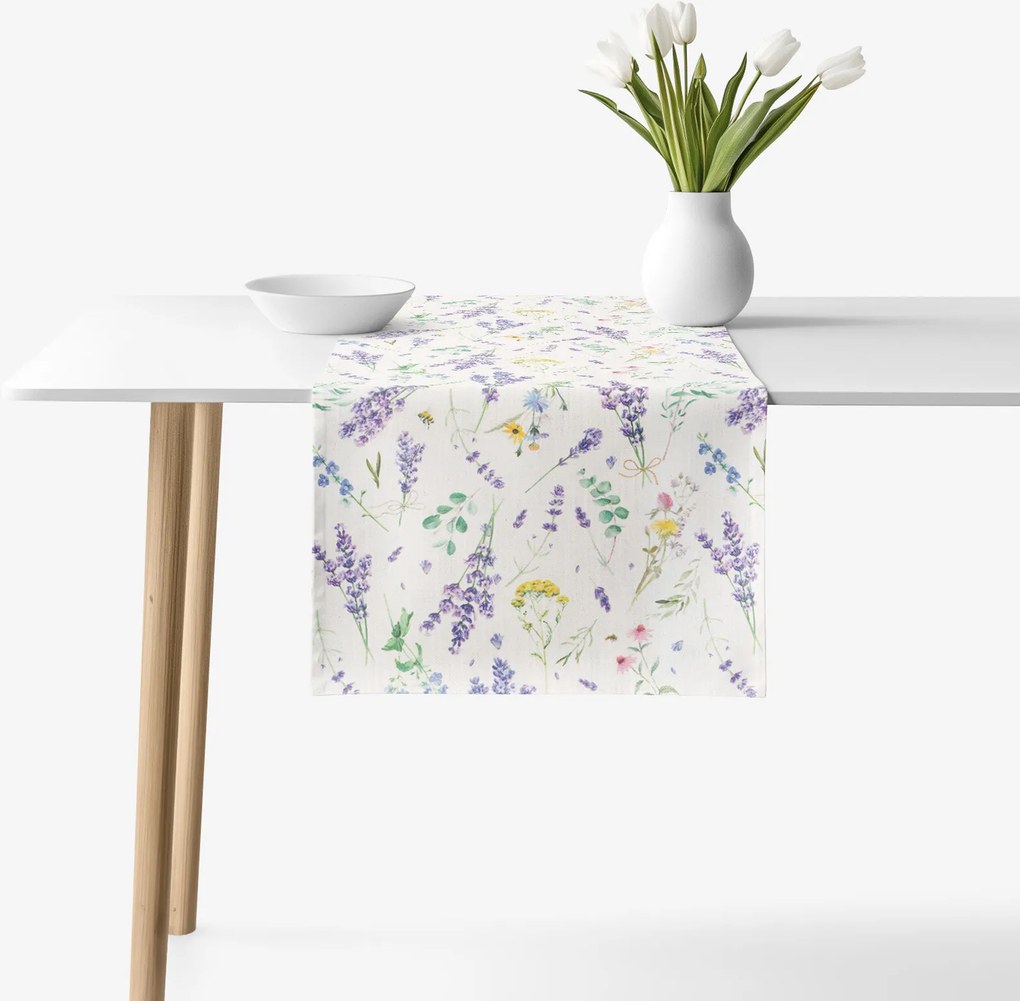 Goldea behúň na stôl valencia - levanduľová záhrada 50x140 cm