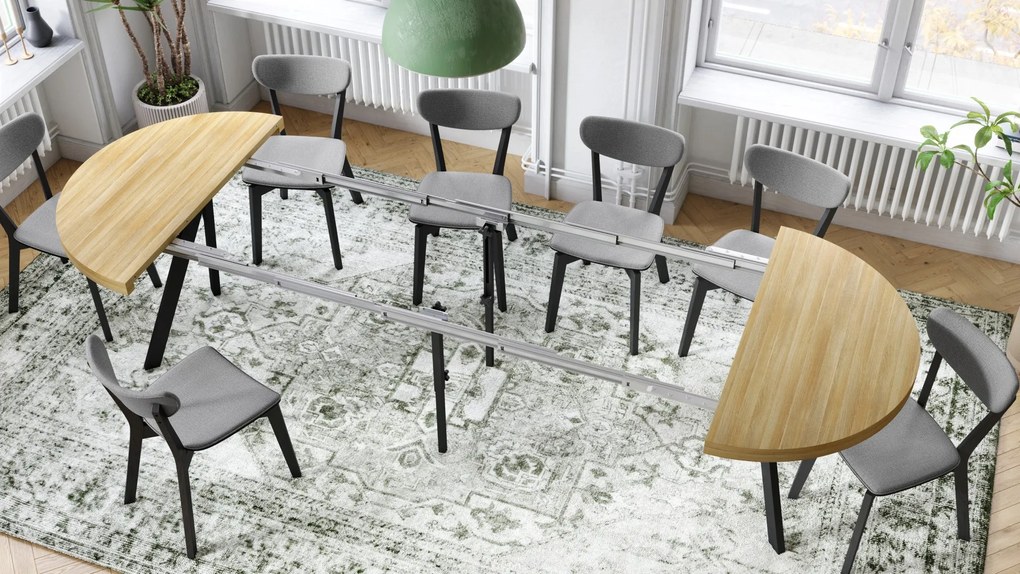 EXPANSO Dub Americký / čierne nohy - VEĽKÝ OKRÚHLY STÔL Ø110 ROZKLADACÍ AŽ DO 310 cm S NOHAMI Y LOFTOVÝ / INDUSTRIÁLNY