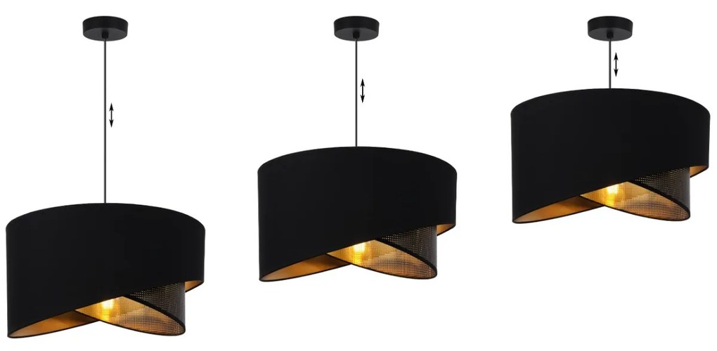 Závesné svietidlo Asti Duo, 1x PVC/čierne textilné tienidlo, (fi 45cm), g, b