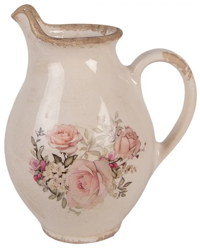 Béžový dekoračný keramický džbán s ružami Rosien S - 16*12*19 cm