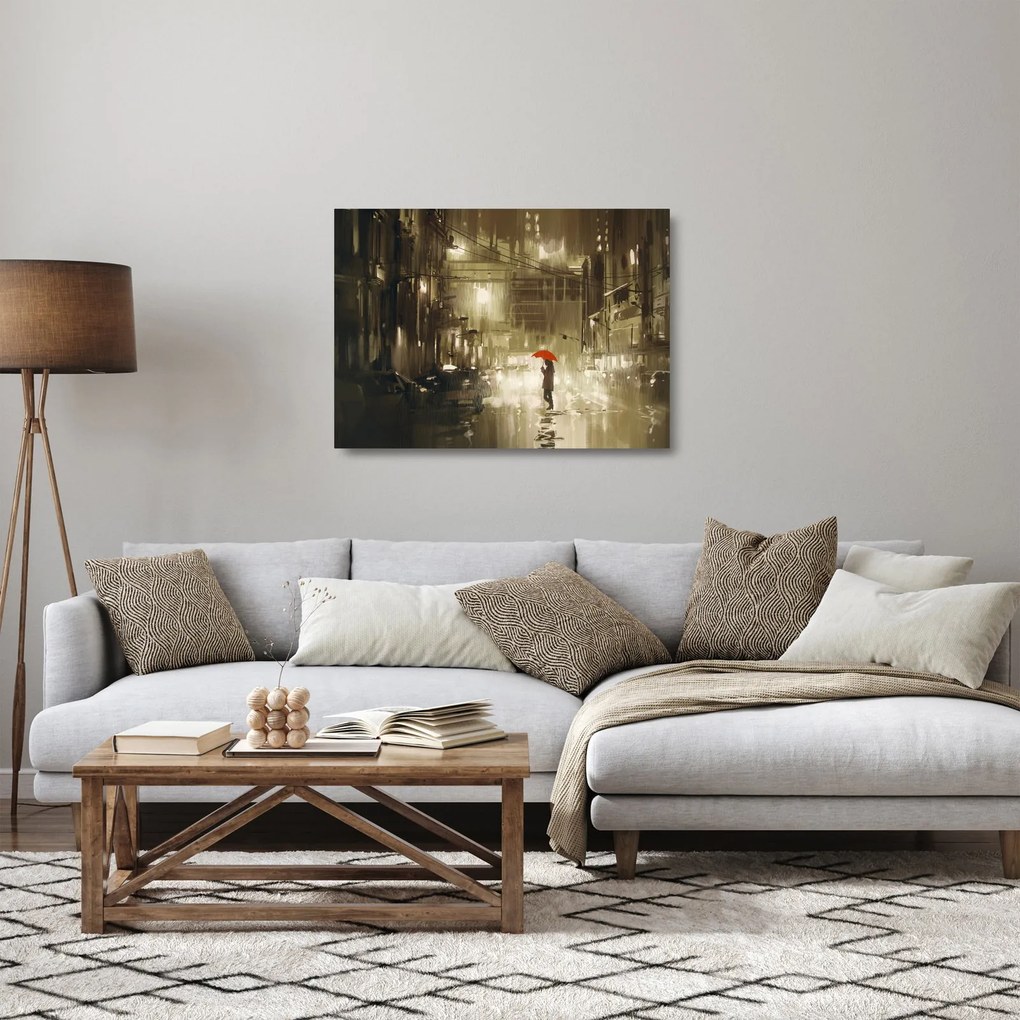 Sklenený obraz - Žena za daždivej noci (70x50 cm)