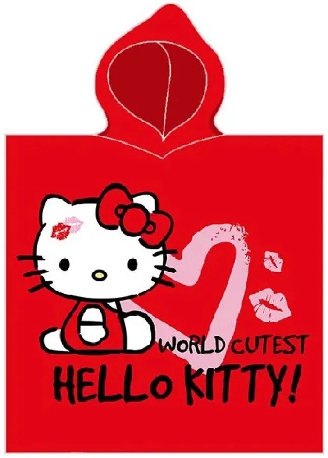 Dievčenské plážové pončo - osuška s kapucňou Hello Kitty - 100% bavlna - 55 x 110 cm - pre deti od 3 do 6 rokov