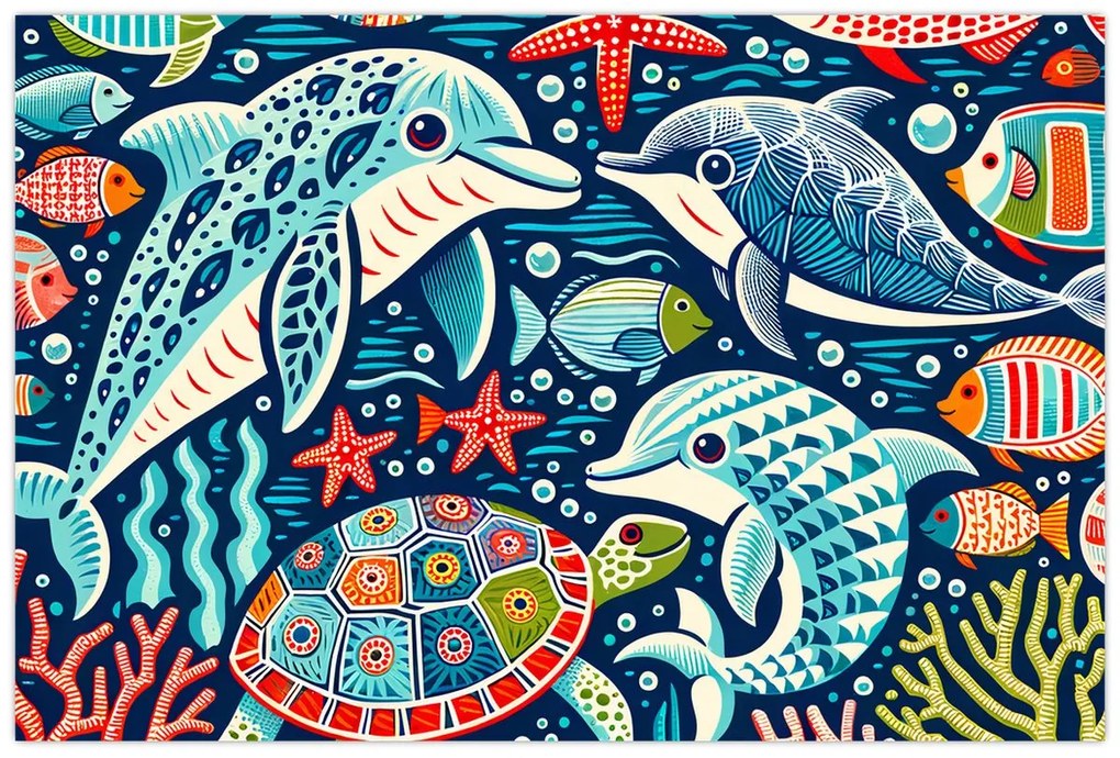 Obraz – Kreslené vodné zvieratká (90x60 cm)