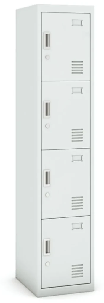 Šatníková skrinka s úložnými boxami, 4 boxy, 1800 x 380 x 450 mm, cylindrický zámok, sivá/sivá