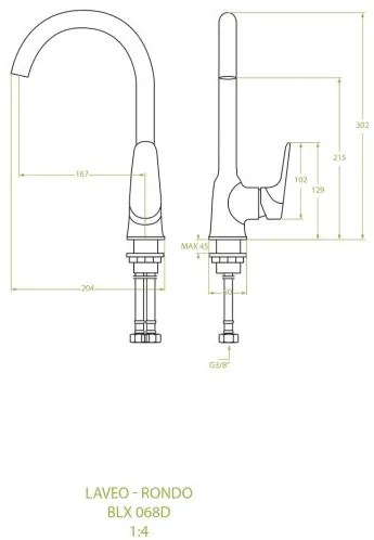 Laveo Rondo, kuchynská batéria stojaca h-302, chrómová, LAV-BLX_068D