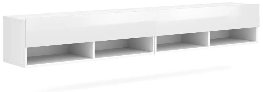 Závesný TV stolík Derby 200 cm biely mat/biely lesk