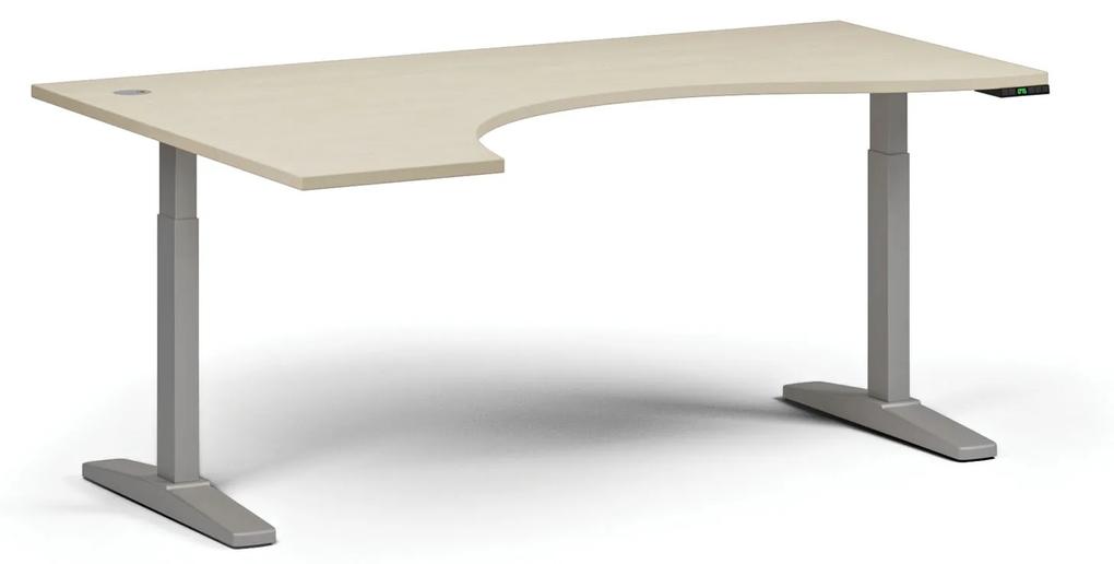 Výškovo nastaviteľný stôl, elektrický, 675-1325 mm, ergonomický ľavý, doska 1800x1200 mm, sivá podnož, buk
