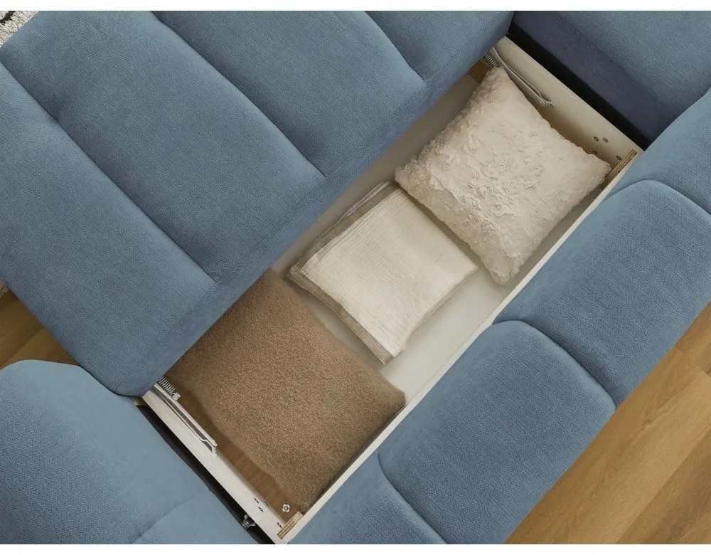 Modrá rozkladacia/s úložným priestorom rohová pohovka (ľavý roh/s leňoškou) Fuji – Bobochic Paris