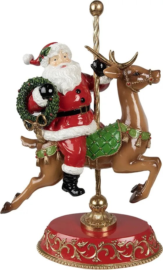 Červená vianočná dekorácia Santa na jelinku - 29*14*46 cm