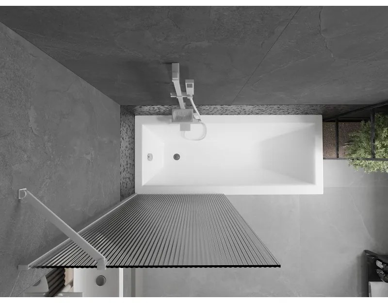 Mexen Next, vaňová zástena 1-krídlová 80 x 150 cm, fixné krídlo, 6 mm sklo s pruhmi, biely profil, 895-080-000-00-09-20