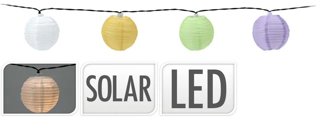 ProGarden Solárna reťaz s farebnými LED lampiónmi, 3 m, teplá biela