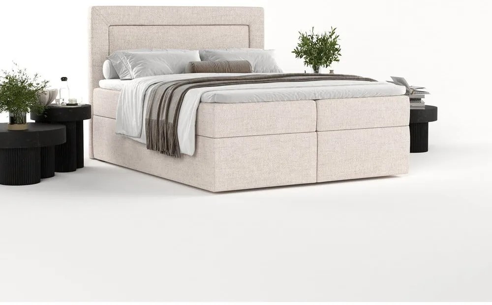 Béžová boxspring posteľ s úložným priestorom 160x200 cm Imagine – Maison de Rêve