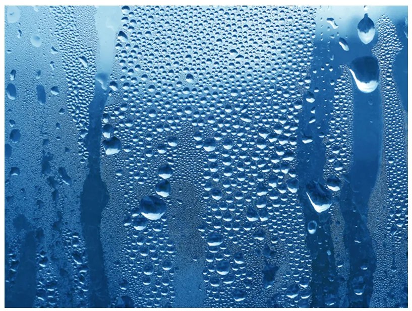 Artgeist Fototapeta - Water drops on blue glass Veľkosť: 350x270, Verzia: Standard