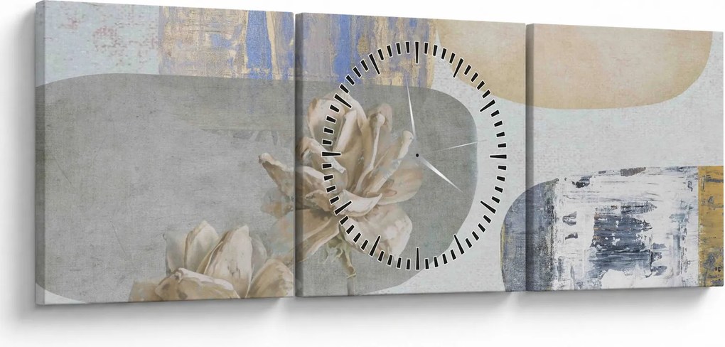 Obraz - Maľba s kvetmi a textúrami (s hodinami) (90x30 cm)