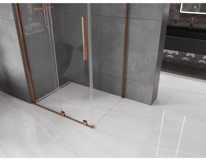 Mexen Velar, sprchový kút s posuvnými dverami 120(dvere) x 100(stena) cm, 8mm číre sklo, ružové zlato, 871-120-100-01-60