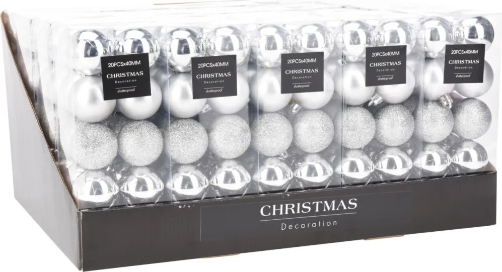 Vianočné ozdoby 20 ks, strieborné gule