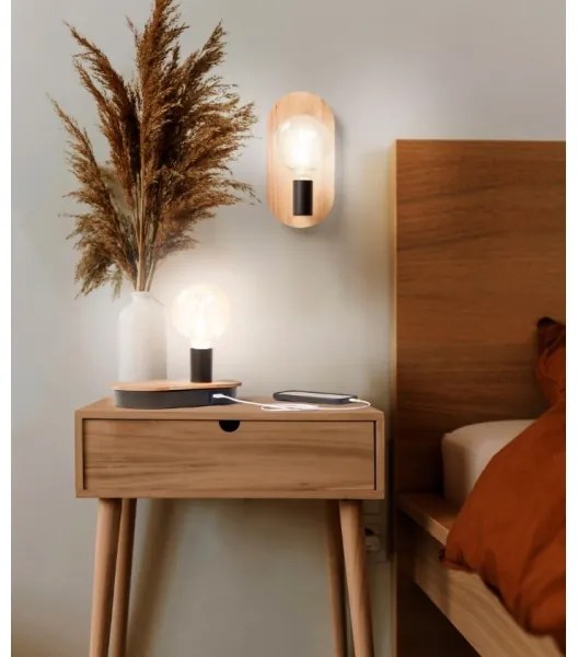 Ledvance - Dotyková stolná lampa s USB konektorom DECOR WOOD 1xE27/8W/230V