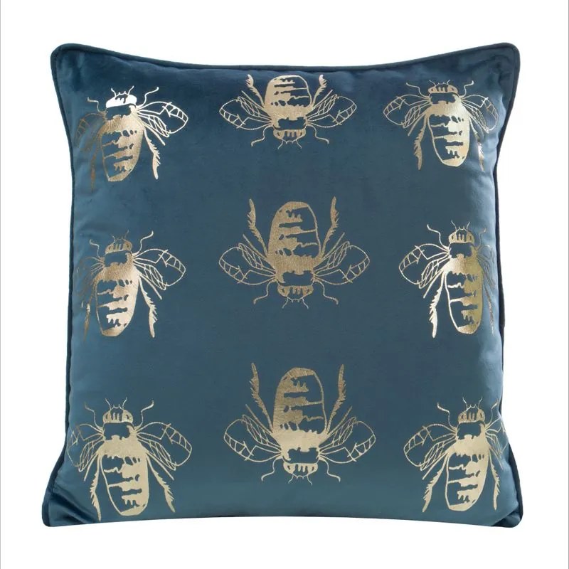 EUROFIRANY Obliečka na vankúš z potlačeného zamatu, zdobená ozdobným lemom 45 cm x 45 cm modrá 100 % polyester