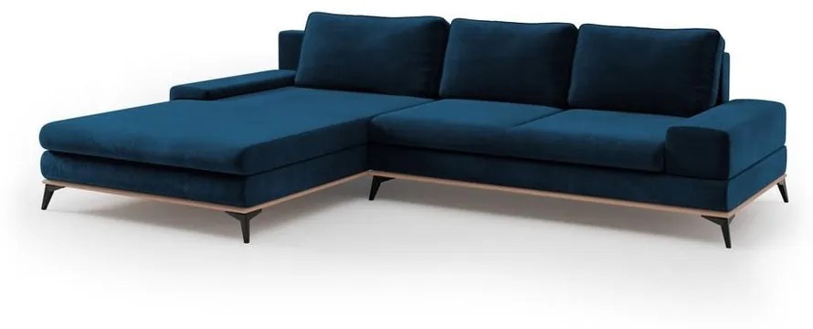 Modrá rozkladacia rohová pohovka so zamatovým poťahom Windsor & Co Sofas Astre, ľavý roh