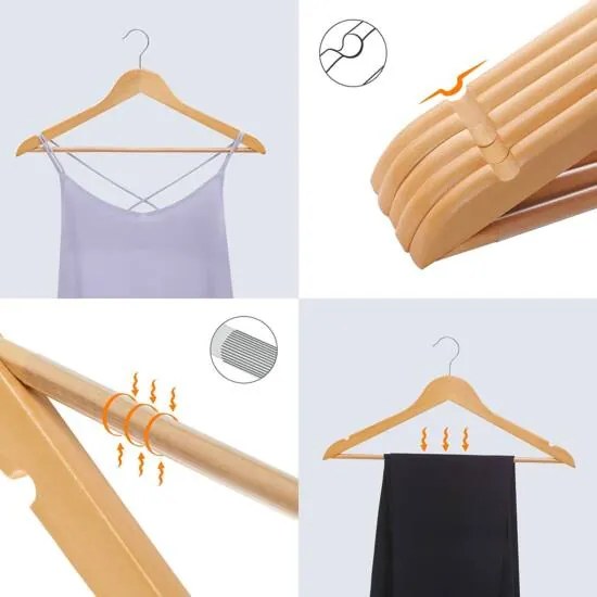 Drevené vešiaky, sada 50 kusov z javorového dreva, prírodná farba