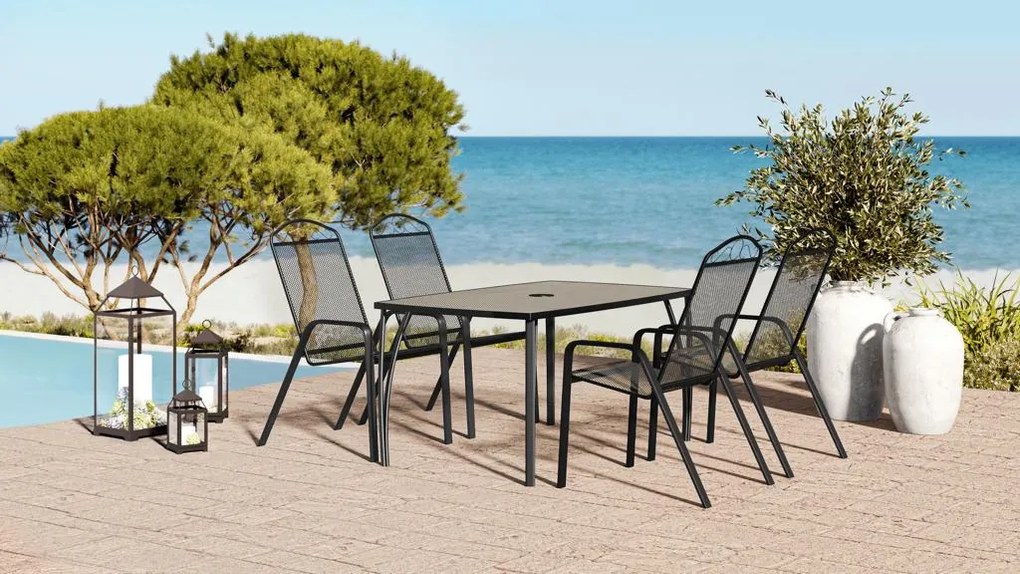 Noela Záhradná kovová zostava Lana + 4x kovová stolička Lana steel