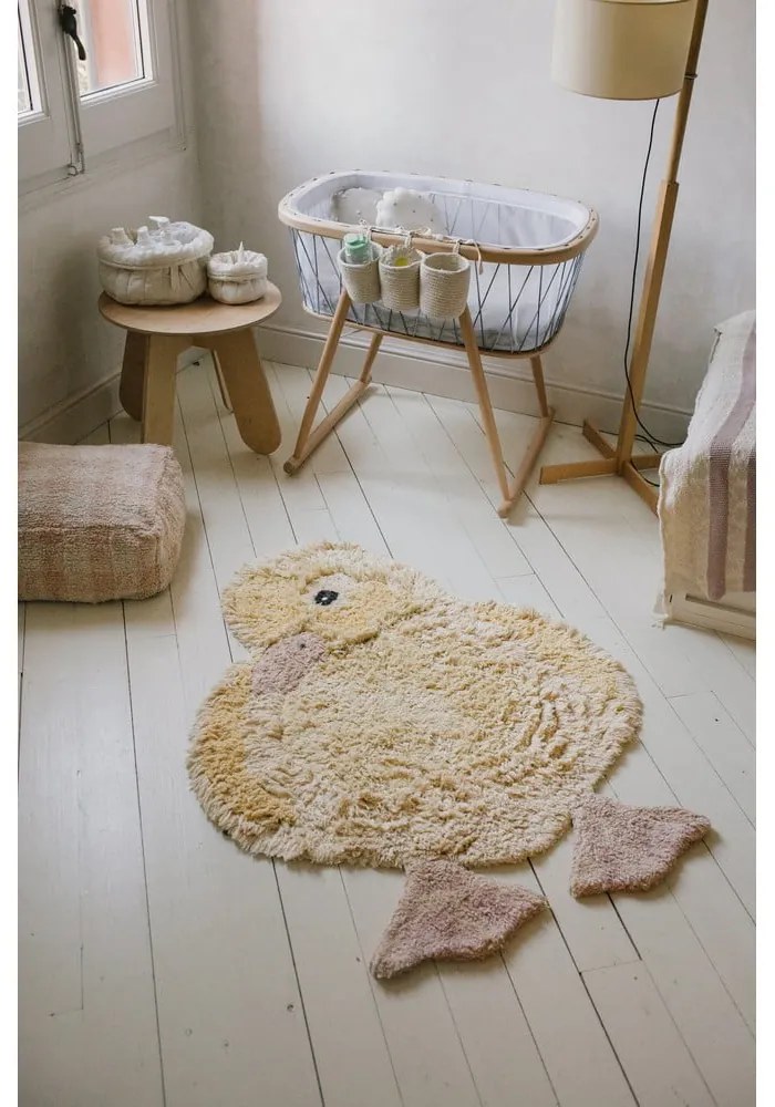 Žltý prateľný ručne tkaný bavlnený detský koberec 95x120 cm Ducky – Lorena Canals