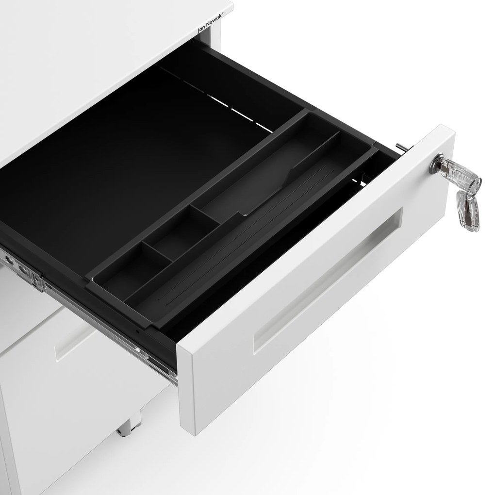 Kovový kontejner pod stůl KATE 390 x 600 x 500 mm, bílý