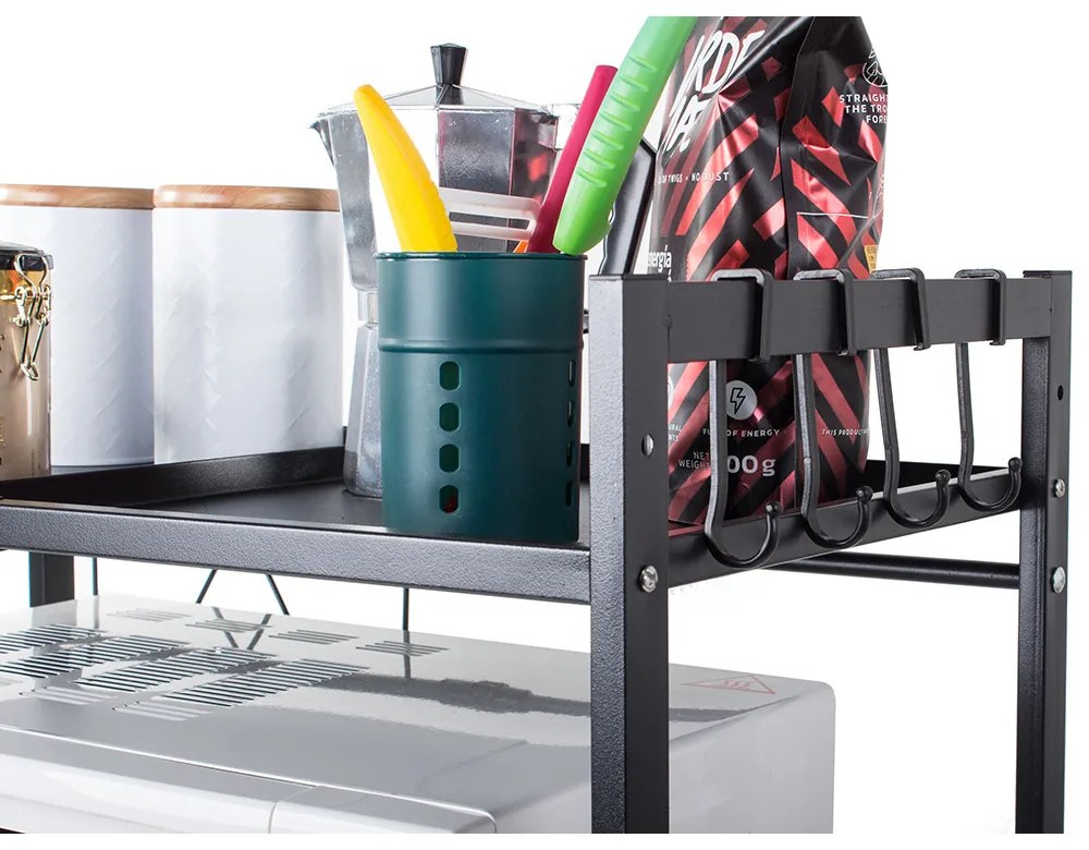 eCarla Stojan na mikrovlnku, polička s nastaviteľnou šírkou 37-65cm, čierny kov