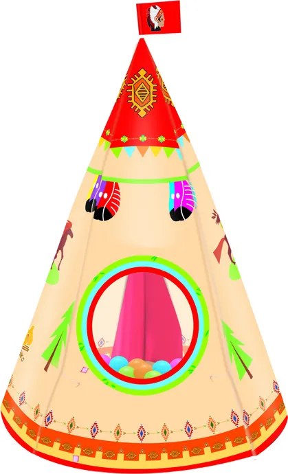 LEAN Toys Detský stan Tipi indiánsky štýl krémový 160 x 105 cm
