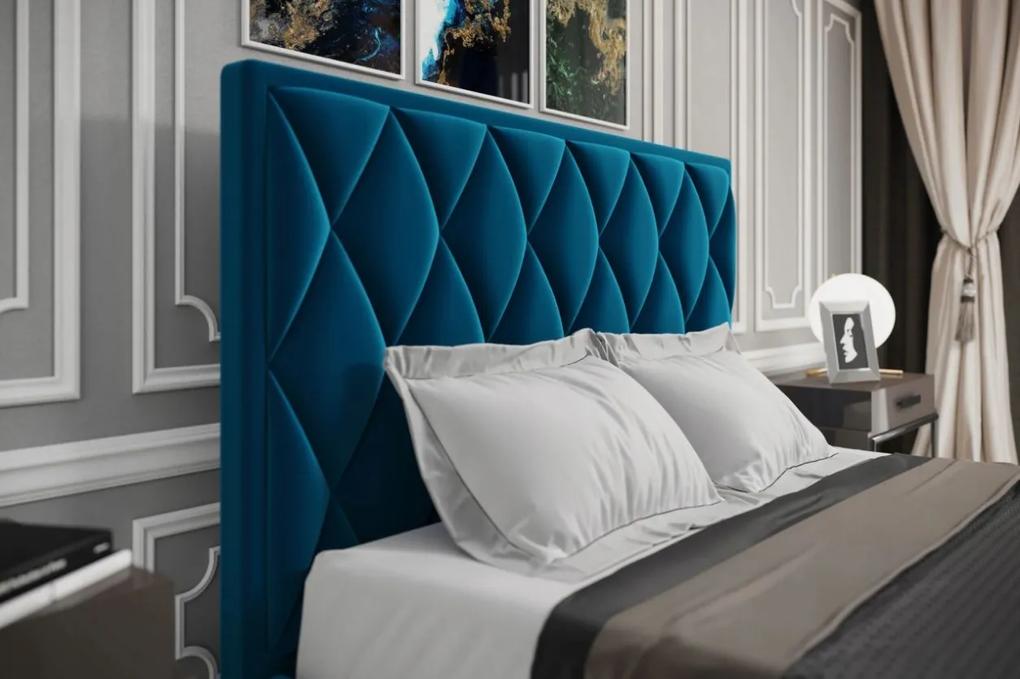 Čalúnená manželská posteľ ALEXA 180x200 s roštom modrá zamatová látka