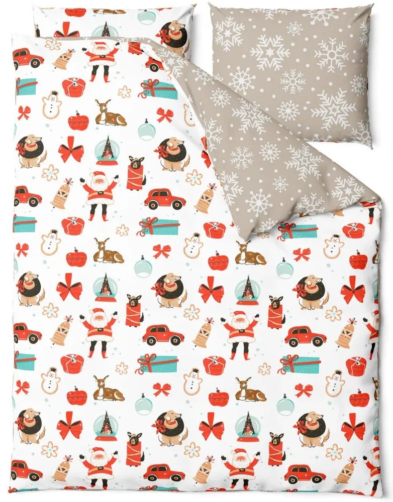 Vianočné saténové posteľné obliečky – motív Veselé Vianoce - 70 x 90 cm + 140 x 200 cm