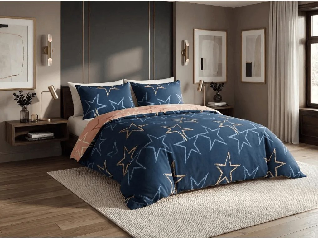 Mikroflanelové obliečky STARMISS tmavomodré Rozmer obliečky: 2 ks 70 x 90 cm | 200 x 220 cm