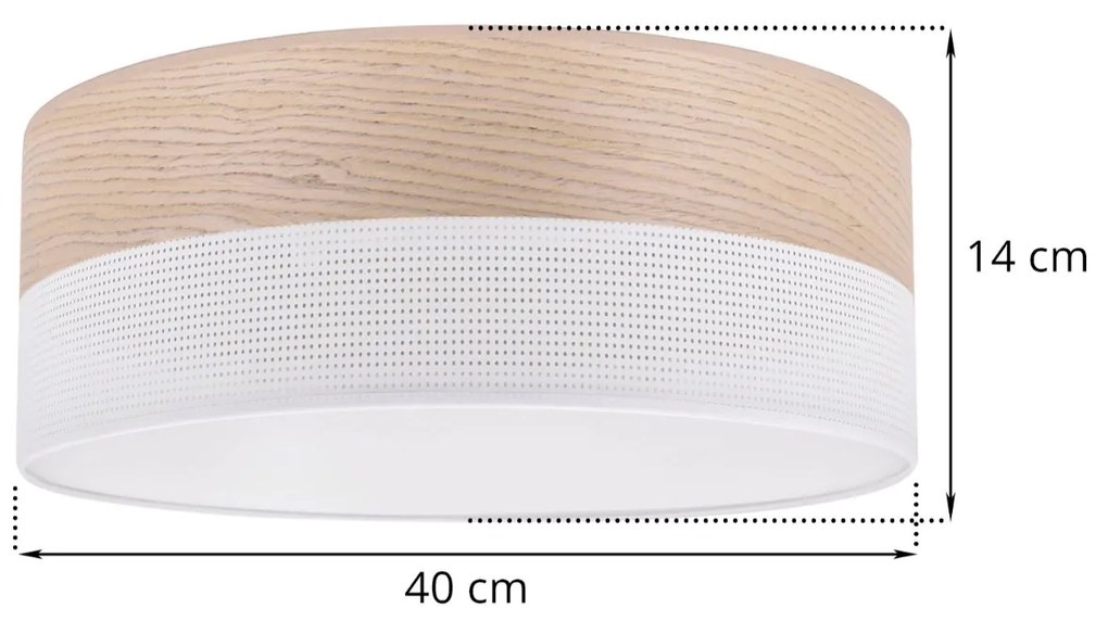 Stropné svietidlo Wood, 1x béžová dubová dýha/biele PVC tienidlo, (biele plexisklo), (fi 40cm)