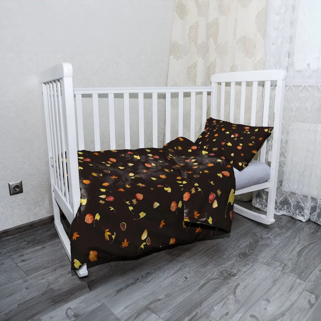 Sablio Mikroplyšové detské obliečky do postieľky Jeseň na čiernej - 100x135 / 40x60