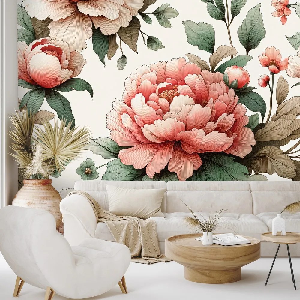 Tapeta romantické ružové pivonky