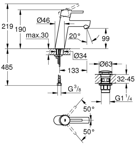 GROHE 23932001 - Umývadlová batéria EUROSMART veľkosť M lesklý chróm