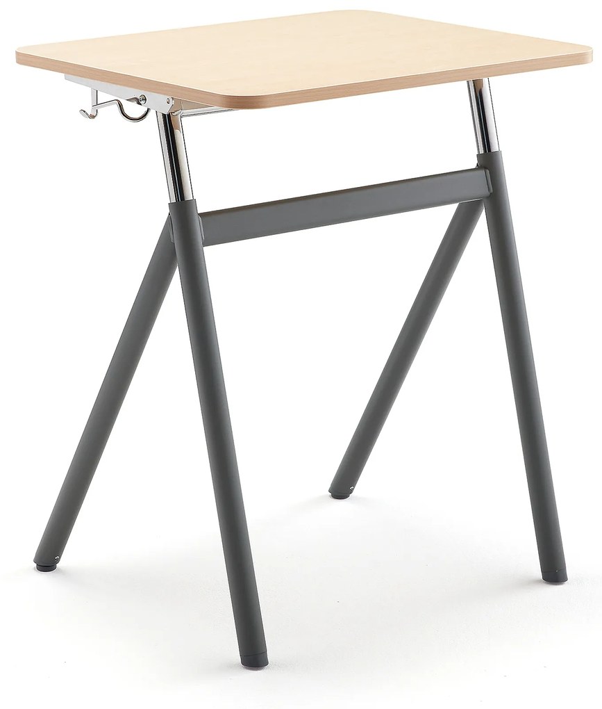 Výškovo nastaviteľný školský stôl ASCEND, laminát - breza, šedá
