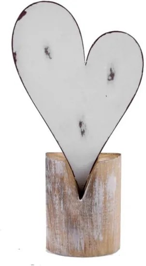 Malá kovová dekorácia na drevenom podstavci s motívom srdca Ego Dekor, 11 × 22 cm