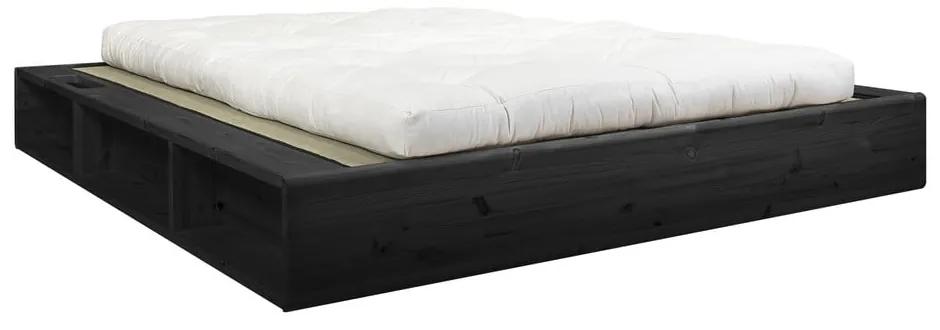 Čierna dvojlôžková posteľ z masívneho dreva s futonom Comfort a tatami Karup Design, 160 x 200 cm