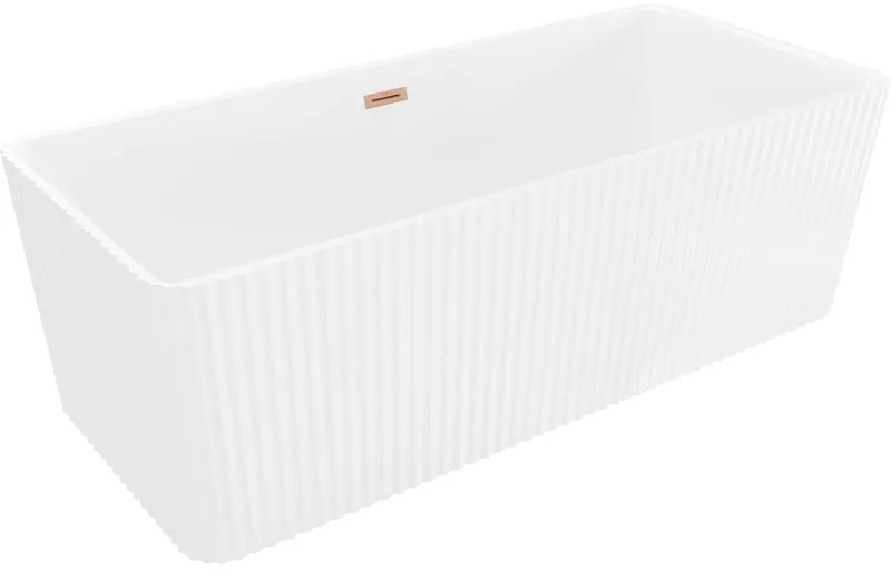 Mexen Nila, voľne stojaca ryhovaná vaňa 170 x 75 cm, biela lesklá, medený matný prepad, 52841708000-65