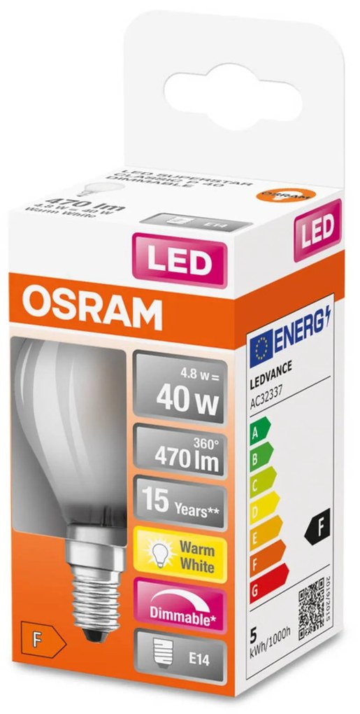 OSRAM kvapková LED žiarovka E14 4,8W matná 2 700K