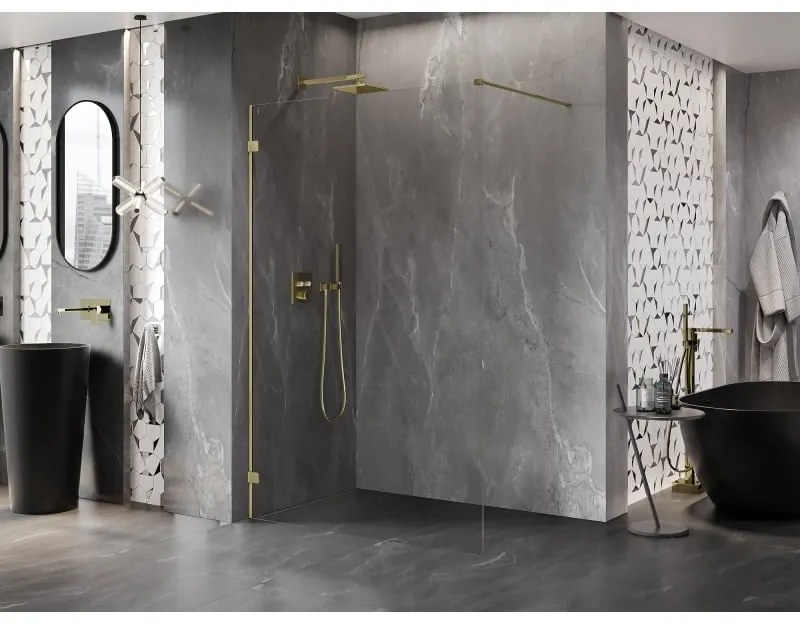 Mexen Lunar sprchová stena ľavá 50 x 200 cm, 8mm číre sklo, zlatá lesklá, 830-050-000-50-00-L