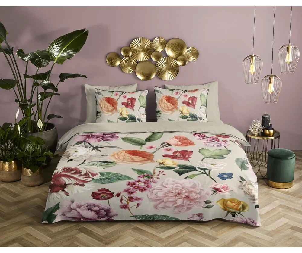 Béžové obliečky na jednolôžko/predĺžené z bavlneného saténu 140x220 cm Fiori – Descanso