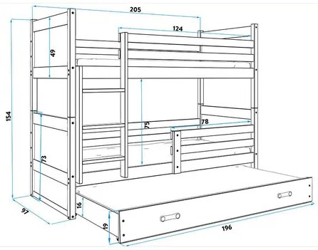 Detská poschodová posteľ RICO 200x90 cm Ružová Biela